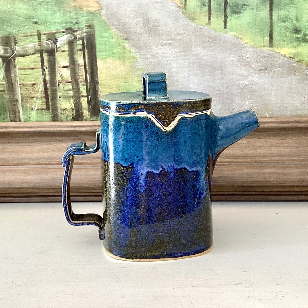 Studio Pottery Coffee pot Slab Pottery Blue Glaze Geometric Unique Watering Can